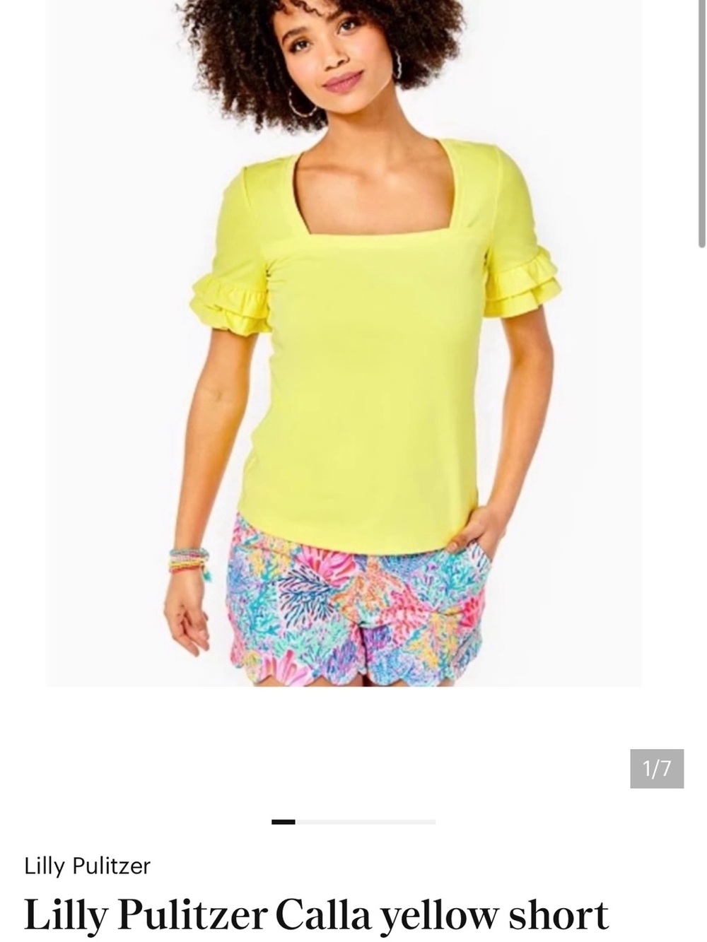 Lilly Pulitzer Bright Yellow Square-Neck Ruffle Sleeve Top
